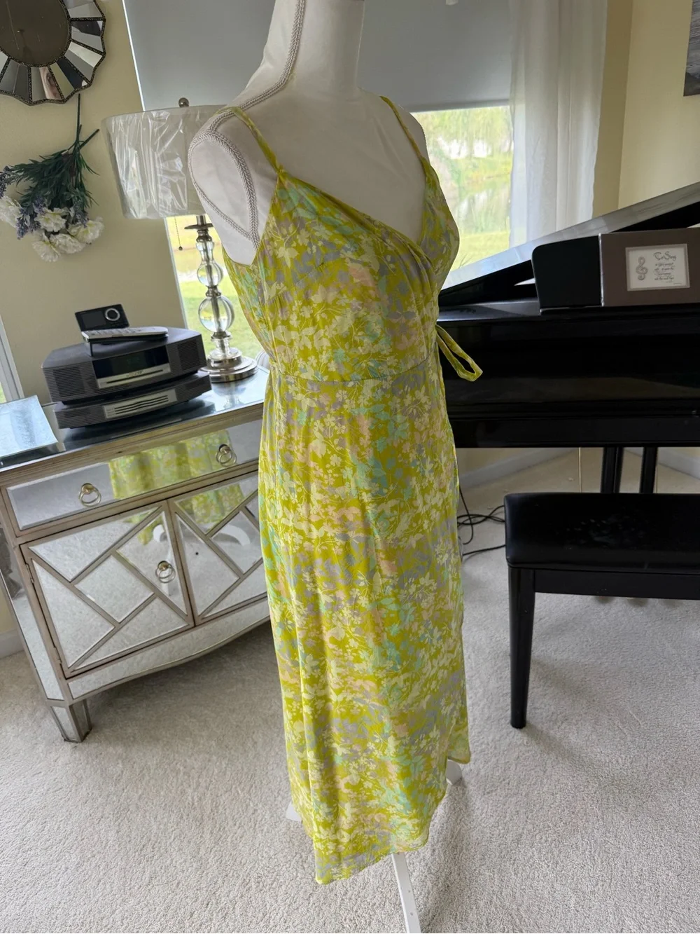 On Twelfth Wrap dress soft green watercolor florals flowing summer womens